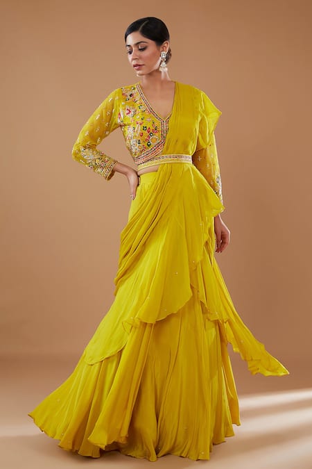 Beautiful Yellow Georgette Ruffle Lehenga – FashionVibes