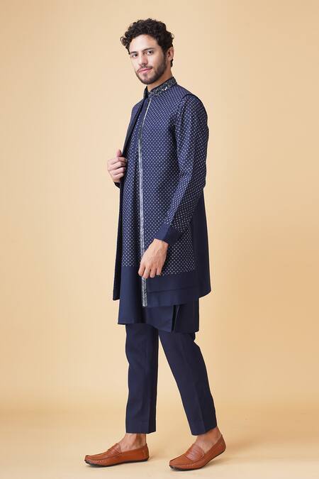 Buy Manish Nagdeo Blue Silk Embroidery Nalki Bundi Jacket Set Buy_Manish Nagdeo_Blue Silk Embroidery Nalki Bundi Jacket Set