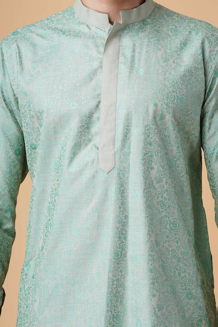 Manish Nagdeo Green Silk Cut Work, Beads Floral Print Embroidered Bundi Kurta Set at Aza Fashions Manish Nagdeo_Green Silk Cut Work, Beads Floral Print Embroidered Bundi Kurta Set _at_Aza_Fashions