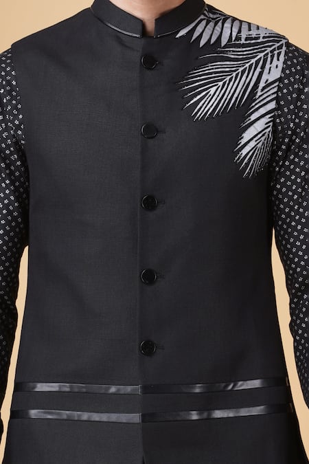 Buy Manish Nagdeo Black Silk Embroidery Asymmetric Floral Bundi Jacket Kurta Set Buy_Manish Nagdeo_Black Silk Embroidery Asymmetric Floral Bundi Jacket Kurta Set