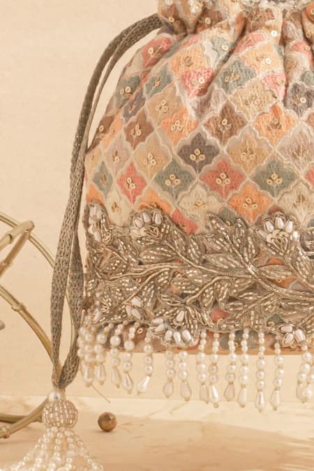 Amyra Multi Color Sequins, Beads, Pearls Aza Floral Embroidered Bucket Bag Online at Aza Fashions Amyra_Multi Color Sequins, Beads, Pearls Aza Floral Embroidered Bucket Bag_Online_at_Aza_Fashions