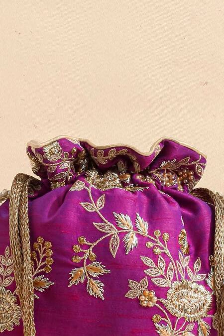 Amyra Purple Embroidery, Sequins Blossom Potli Online at Aza Fashions Amyra_Purple Embroidery, Sequins Blossom Potli _Online_at_Aza_Fashions