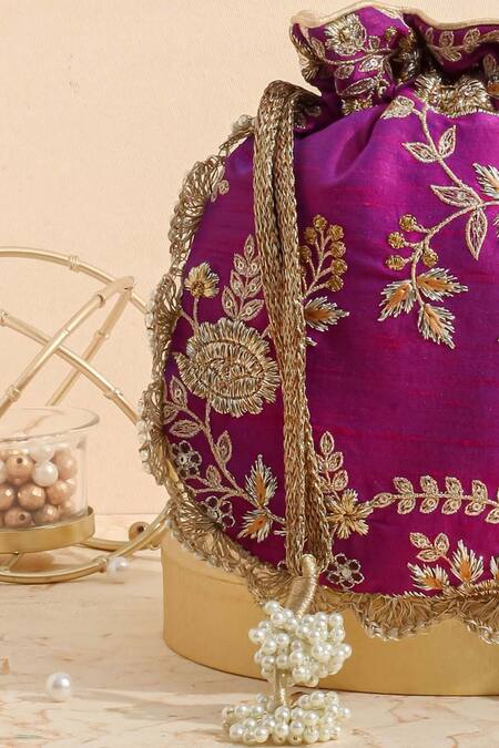 Buy Amyra Purple Embroidery, Sequins Blossom Potli Online at Aza Fashions Buy_Amyra_Purple Embroidery, Sequins Blossom Potli _Online_at_Aza_Fashions