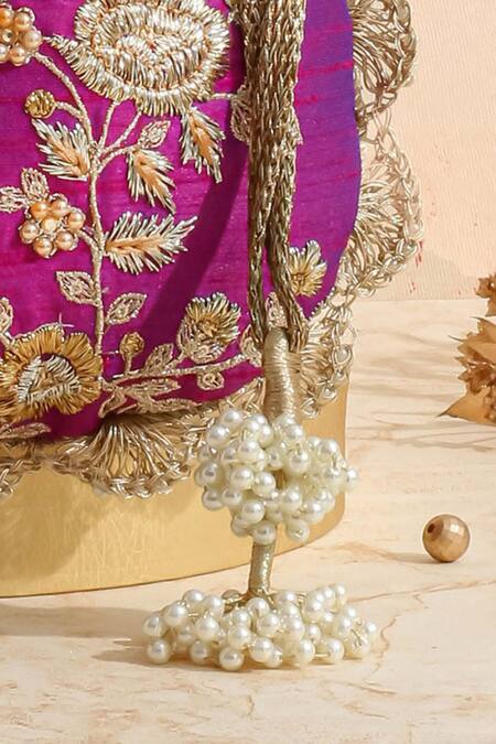 Shop Amyra Purple Embroidery, Sequins Blossom Potli Online at Aza Fashions Shop_Amyra_Purple Embroidery, Sequins Blossom Potli _Online_at_Aza_Fashions