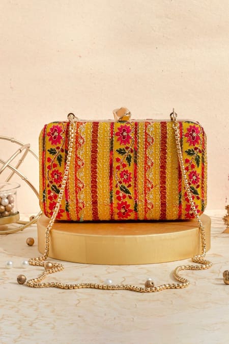 AMYRA Zuri Floral Thread Embroidered Box Clutch 