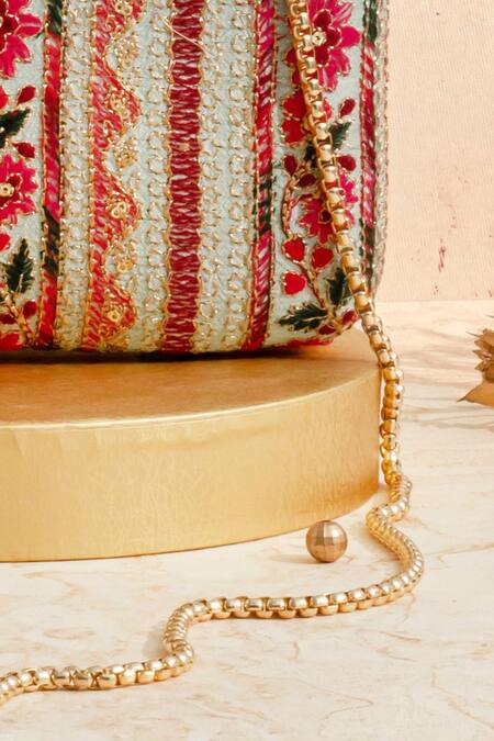 Shop Amyra Green Zari, Embroidery Zuri Floral Box Clutch Online at Aza Fashions Shop_Amyra_Green Zari, Embroidery Zuri Floral Box Clutch _Online_at_Aza_Fashions