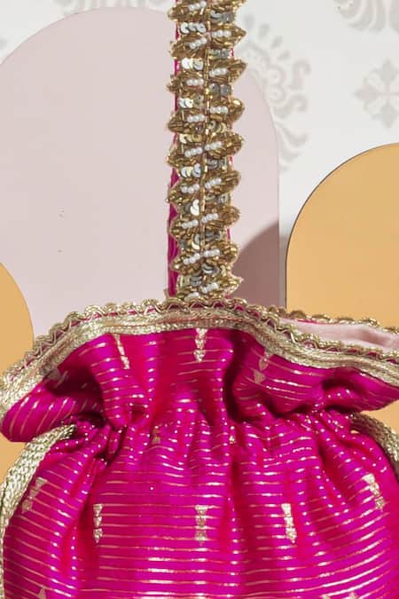 Shop_Amyra_Pink Pearls, Zari, Lace Tari Embroidered Potli Bag_Online_at_Aza_Fashions