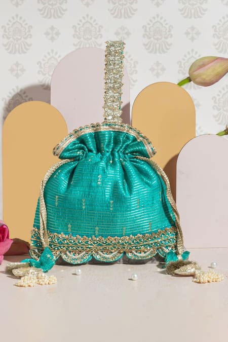 Amyra Jaipur Traditional Designer Stylish patola print Potli Bag with pearl  chain hanging for girls/ladies/