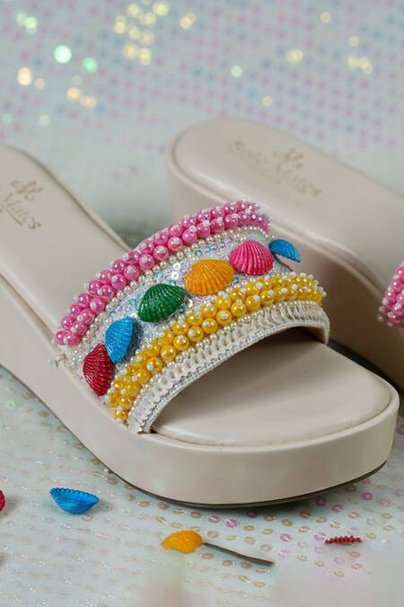 Sole Mates by Palak White Shell Bella Handcrafted Wedges Online at Aza Fashions Sole Mates by Palak_White Shell Bella Handcrafted Wedges _Online_at_Aza_Fashions