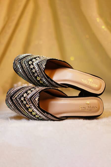 Shop Sole Mates by Palak Black Sequin Magnum Embroidered Mules at Aza Fashions Shop_Sole Mates by Palak_Black Sequin Magnum Embroidered Mules _at_Aza_Fashions