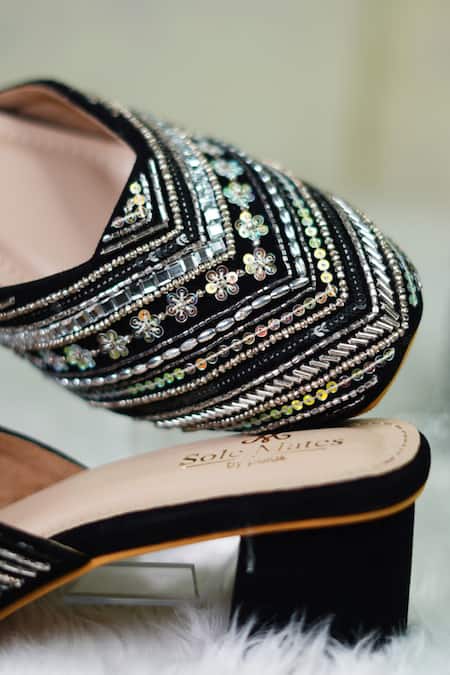 Sole Mates by Palak Black Sequin Magnum Embroidered Mules Online at Aza Fashions Sole Mates by Palak_Black Sequin Magnum Embroidered Mules _Online_at_Aza_Fashions