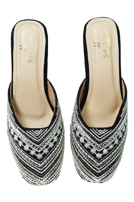 Shop Sole Mates by Palak Black Sequin Magnum Embroidered Mules Online at Aza Fashions Shop_Sole Mates by Palak_Black Sequin Magnum Embroidered Mules _Online_at_Aza_Fashions