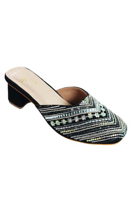 Sole Mates by Palak Black Sequin Magnum Embroidered Mules at Aza Fashions Sole Mates by Palak_Black Sequin Magnum Embroidered Mules _at_Aza_Fashions