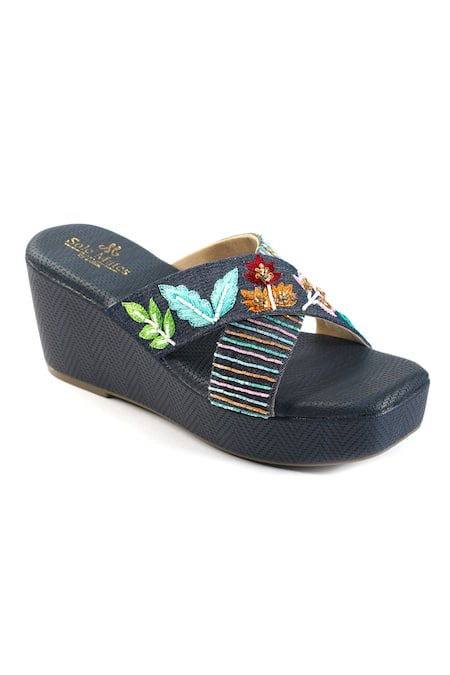 Buy Sole Mates by Palak Blue Resham Wildflower Handcrafted Wedges Online at Aza Fashions Buy_Sole Mates by Palak_Blue Resham Wildflower Handcrafted Wedges _Online_at_Aza_Fashions