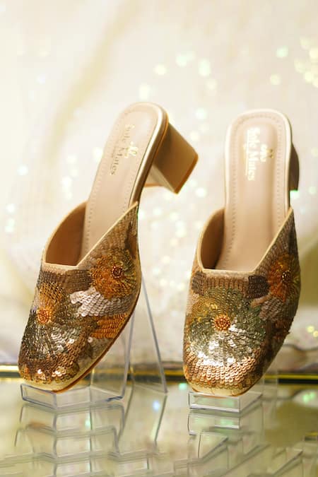 Sole Mates by Palak Gold Sequin Sunshine Embellished Mules 