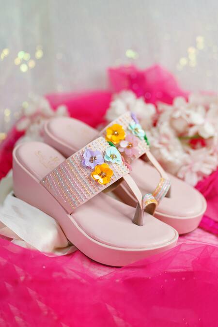 Sole Mates by Palak Pink Floral Cutdana Embroidered Wedges Online at Aza Fashions Sole Mates by Palak_Pink Floral Cutdana Embroidered Wedges _Online_at_Aza_Fashions