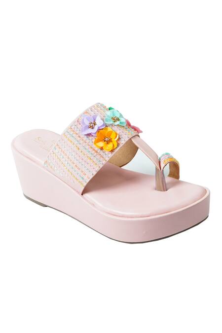 Buy Sole Mates by Palak Pink Floral Cutdana Embroidered Wedges Online at Aza Fashions Buy_Sole Mates by Palak_Pink Floral Cutdana Embroidered Wedges _Online_at_Aza_Fashions