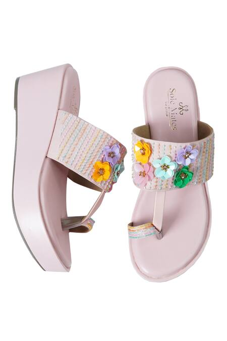 Sole Mates by Palak Pink Floral Cutdana Embroidered Wedges at Aza Fashions Sole Mates by Palak_Pink Floral Cutdana Embroidered Wedges _at_Aza_Fashions