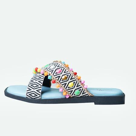 Sole Mates by Palak Blue Bead Mykonos Embroidered Criss Cross Sliders Online at Aza Fashions Sole Mates by Palak_Blue Bead Mykonos Embroidered Criss Cross Sliders _Online_at_Aza_Fashions