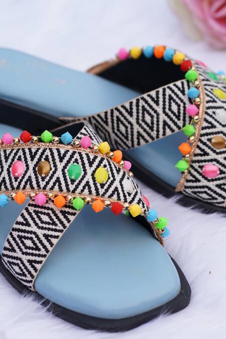 Buy Sole Mates by Palak Blue Bead Mykonos Embroidered Criss Cross Sliders Online at Aza Fashions Buy_Sole Mates by Palak_Blue Bead Mykonos Embroidered Criss Cross Sliders _Online_at_Aza_Fashions