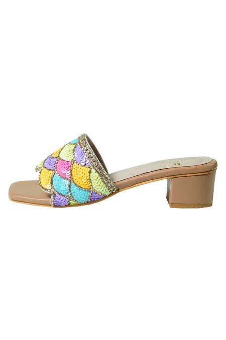 Sole Mates by Palak Multi Color Sequin Handcrafted Embroidered Sliders Online at Aza Fashions Sole Mates by Palak_Multi Color Sequin Handcrafted Embroidered Sliders _Online_at_Aza_Fashions