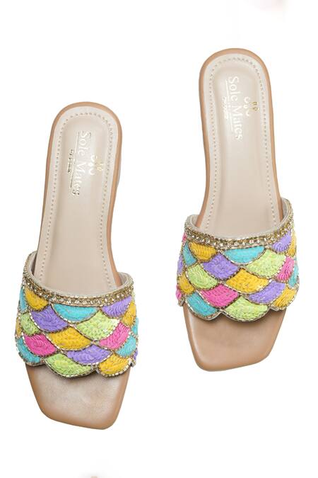 Buy Sole Mates by Palak Multi Color Sequin Handcrafted Embroidered Sliders Online at Aza Fashions Buy_Sole Mates by Palak_Multi Color Sequin Handcrafted Embroidered Sliders _Online_at_Aza_Fashions