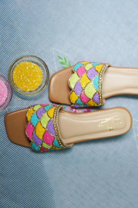 Shop Sole Mates by Palak Multi Color Sequin Handcrafted Embroidered Sliders Online at Aza Fashions Shop_Sole Mates by Palak_Multi Color Sequin Handcrafted Embroidered Sliders _Online_at_Aza_Fashions