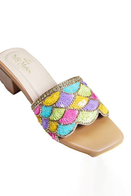 Buy Sole Mates by Palak Multi Color Sequin Handcrafted Embroidered Sliders Buy_Sole Mates by Palak_Multi Color Sequin Handcrafted Embroidered Sliders
