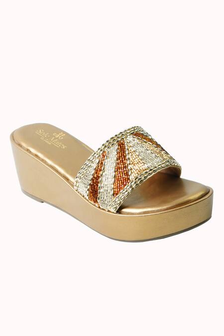 Sole Mates by Palak Gold Cutdana Shine Handcrafted Wedges Online at Aza Fashions Sole Mates by Palak_Gold Cutdana Shine Handcrafted Wedges _Online_at_Aza_Fashions