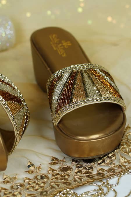 Sole Mates by Palak Gold Cutdana Shine Handcrafted Wedges at Aza Fashions Sole Mates by Palak_Gold Cutdana Shine Handcrafted Wedges _at_Aza_Fashions