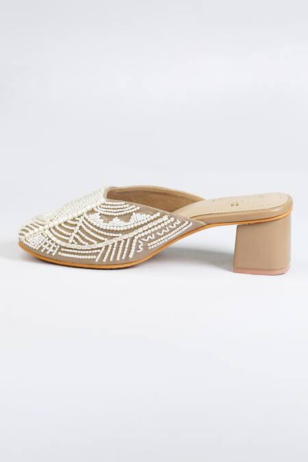 Shop Sole Mates by Palak Beige Pearls, Cut Work Taj And Cutdana Embellished Mules Online at Aza Fashions Shop_Sole Mates by Palak_Beige Pearls, Cut Work Taj And Cutdana Embellished Mules_Online_at_Aza_Fashions