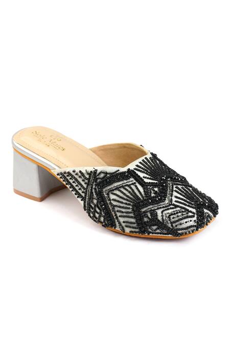 Buy_Sole Mates by Palak_Beige Cut Work, Beads Zara And Cutdana Embroidered Mules _Online_at_Aza_Fashions