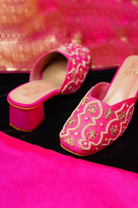 Sole Mates by Palak Floral Pearl & Cutdana Embroidered Mules 