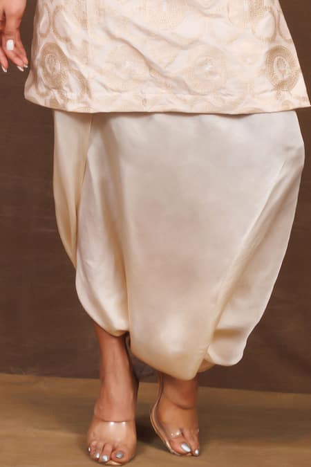 Buy Vishwa By Pinki Sinha Ivory Silk Mandarin Collar Floral Handwoven Kurta And Dhoti Pant Set Online at Aza Fashions Buy_Vishwa By Pinki Sinha_Ivory Silk Mandarin Collar Floral Handwoven Kurta And Dhoti Pant Set _Online_at_Aza_Fashions