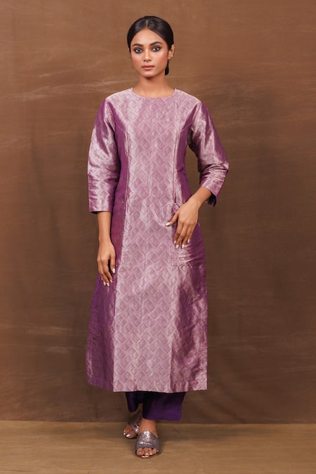 Pinki Sinha Purple Banarasi Silk Handwoven Geometric Round Pattern Kurta And Pant Set