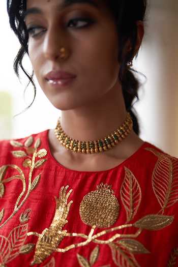 Buy Label Earthen Red Chanderi Silk Sequins, Zari Round Surkh Sitara Zardozi Embroidered Blouse Online at Aza Fashions Buy_Label Earthen_Red Chanderi Silk Sequins, Zari Round Surkh Sitara Zardozi Embroidered Blouse _Online_at_Aza_Fashions