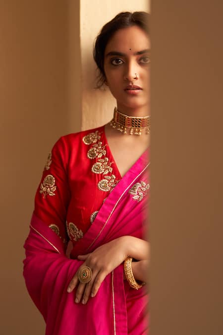 Label Earthen Floral Zardozi Embroidered Blouse 