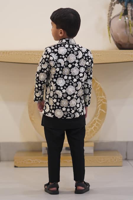 Taber Tikri Floral Thread Embroidered Jacket Kurta Set 