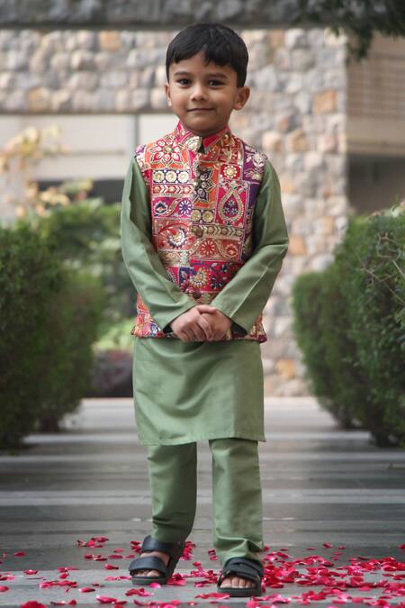 Buy_Taber Tikri_Multi Color Cotton, Silk Embroidery, Sequins Floral Tile Bundi Set _Online_at_Aza_Fashions