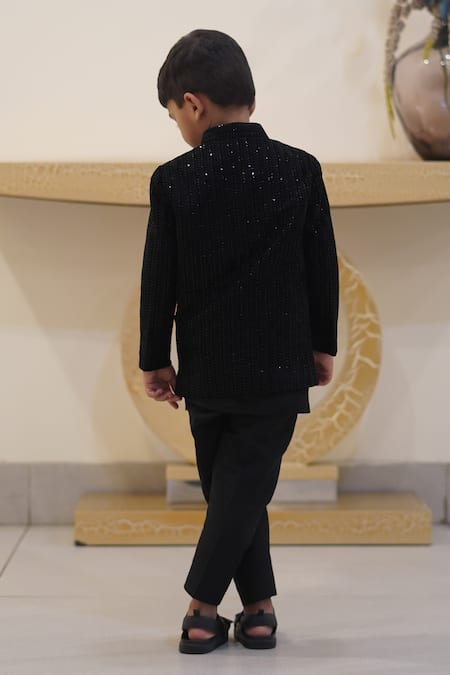 Taber Tikri Striped Thread Embroidered Jacket Kurta Set 