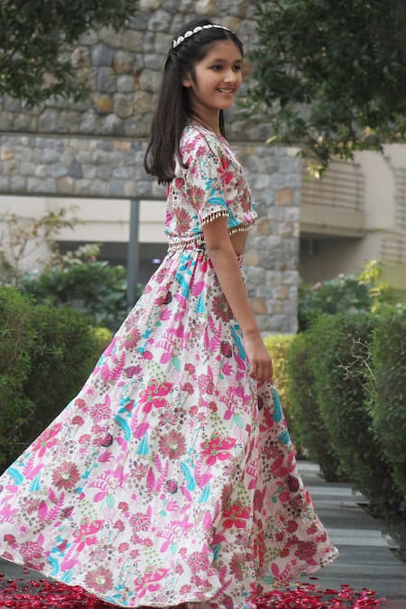 Taber Tikri Floral Jaal Print Lehenga & Blouse Set 