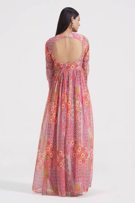 Shop Basanti - Kapde Aur Koffee Multi Color Organza, Net Sequins, Abstract Print Pleated Anarkali With Dupatta at Aza Fashions Shop_Basanti - Kapde Aur Koffee_Multi Color Organza, Net Sequins, Abstract Print Pleated Anarkali With Dupatta_at_Aza_Fashions