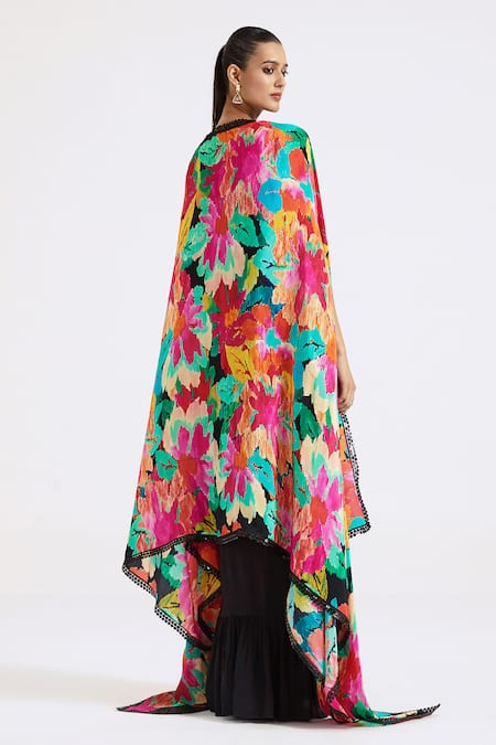 Basanti - Kapde Aur Koffee Abstract Floral Print Cape Skirt Set 