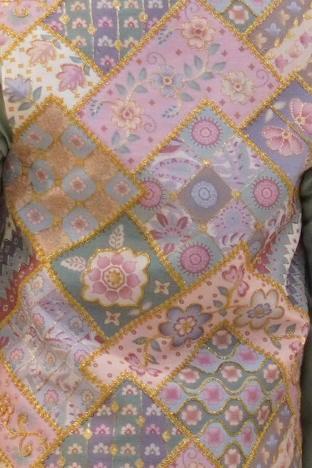 Taber Tikri_Multi Color Silk, Cotton Zari Floral Tile Print Bundi Set _at_Aza_Fashions