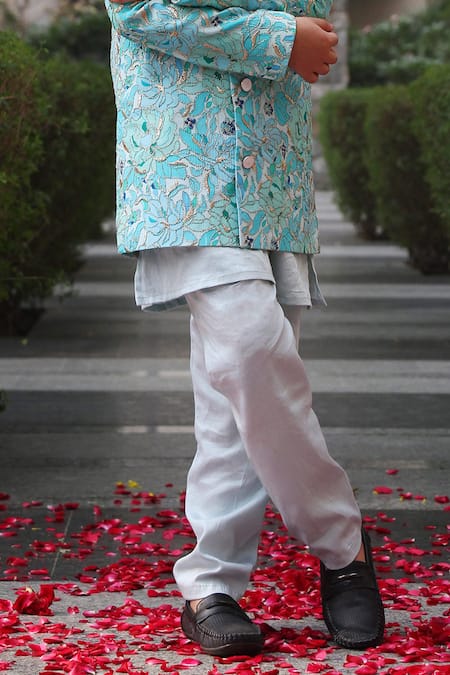 Taber Tikri Floral Print Jodhpuri Jacket Kurta Set 