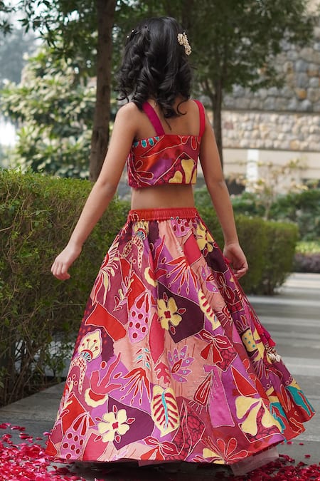 Taber Tikri Floral Abstract Print Lehenga & Blouse Set 
