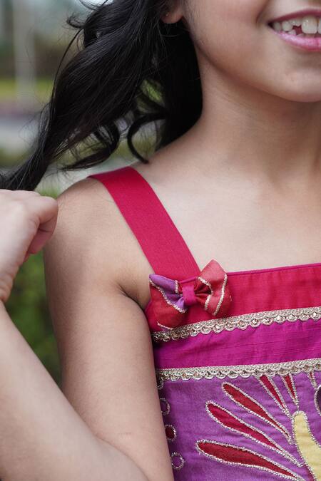 Taber Tikri_Pink Georgette Embroidery, Zari, Floral Abstract Print Lehenga And Blouse Set _Online_at_Aza_Fashions