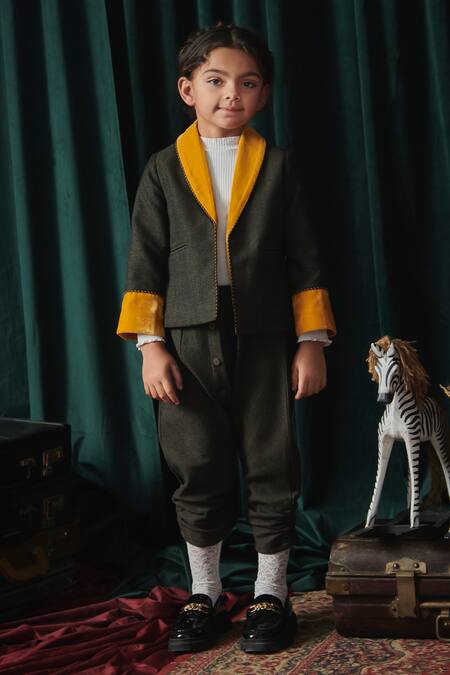 Jasmine And Alaia_Grey Oxford Fabric Solid Alex Jacket With Harem Pant_Online_at_Aza_Fashions