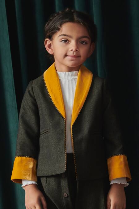 Buy_Jasmine And Alaia_Grey Oxford Fabric Solid Alex Jacket With Harem Pant_Online_at_Aza_Fashions