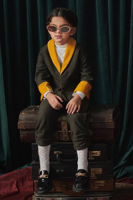 Shop_Jasmine And Alaia_Grey Oxford Fabric Solid Alex Jacket With Harem Pant